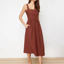Trendyol Square Neck Sleeveless Cotton A-Line Midi Dress-image-39