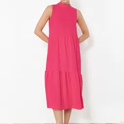 Trendyol High Neck Tiered A-Line Midi Dress-image-20