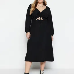 Trendyol Self Designed V-Neck Cut-Out Detailed A-Line Midi Dress-55
