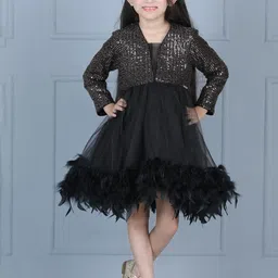 THE LITTLE CELEBS Embellished Bell Sleeve Net A-Line Midi Dress-picture-35