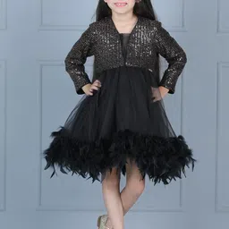 THE LITTLE CELEBS Embellished Bell Sleeve Net A-Line Midi Dress-picture-27