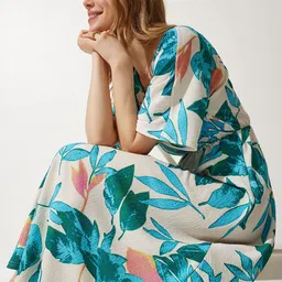 Happiness istanbul Blue Floral Printed  A-Line Midi Dress-picture-20