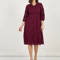 Styli Women V-Neck Puff Sleeves A-Line Midi Dress-picture-26