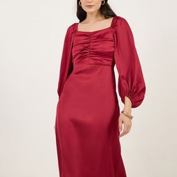 Styli Women Sweetheart Neck Ruched Bust Puffed Sleeves A-Line Midi Dress-image-82
