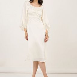 Styli Women Sweetheart Neck Ruched Bust Puffed Sleeves A-Line Midi Dress-image-12