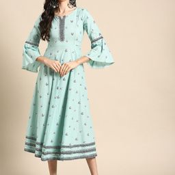 Anouk Ethnic Motifs Print Bell Sleeve A-Line Midi Dress-image-4