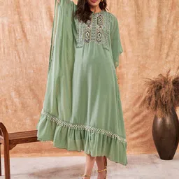 The Kaftan Company Ethnic Motifs Embroidered Georgette Maternity A-Line Midi Dress-image-24