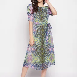 Ruhaans Ethnic Motifs Printed Georgette A-Line Midi Dress-image-47