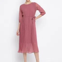 Mayra Pink Georgette A-Line Midi Dress-image-30