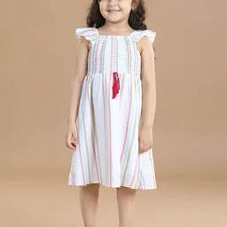 Hola Bonita Girls Striped Cap Sleeves Smocked A-Line Midi Dress-image-23