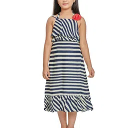Peppermint Navy Blue & White Striped A-Line Midi Dress-picture-8