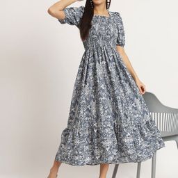Femvy Floral Printed Applique A-Line Midi Dress-picture-49