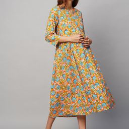 MomToBe Floral Printed Cotton Maternity A-Line Midi Sustainable Dress-image-53