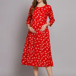 Vastralay Printed Maternity A-Line Midi Dress-image-37