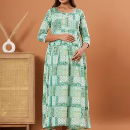 LALI JAIPUR Printed Cotton Maternity A-Line Midi Dress-image-50