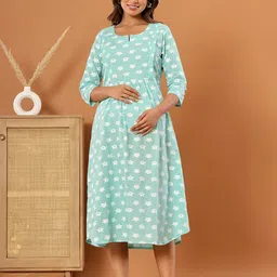 LALI JAIPUR Polka Dot Printed Cotton Maternity A-Line Midi Dress-picture-29