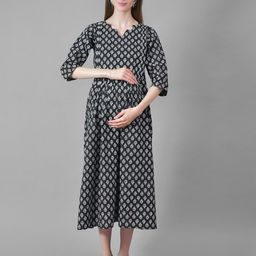 Negen Printed Maternity Cotton A-Line Midi Dress-image-62