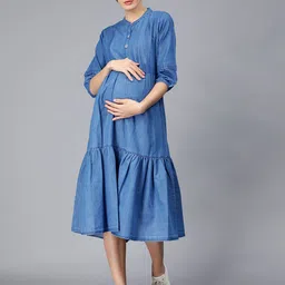 NIGHTSPREE Cotton Denim Maternity A-Line Midi Dress-picture-56