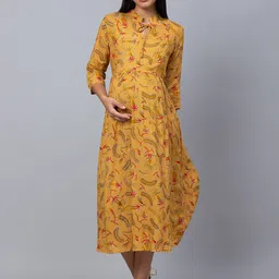 AV2 Mustard Yellow Floral Maternity A-Line Midi Dress-picture-18