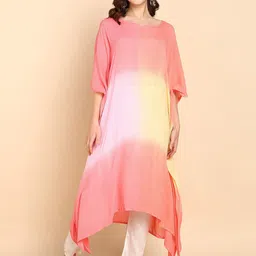 Maaesa Tie and Dyed Kimono Sleeve Crepe Kaftan Midi Dress-image-77