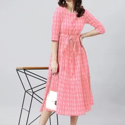 BAESD  Geometric Printed A-Line Midi Opaque Casual Dress-image-36