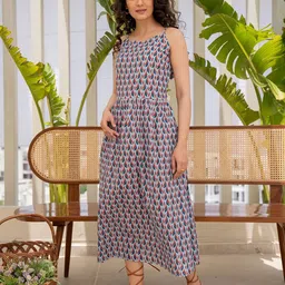FEATHERS CLOSET  Printed Shoulder Straps A-Line Midi Dress-image-76