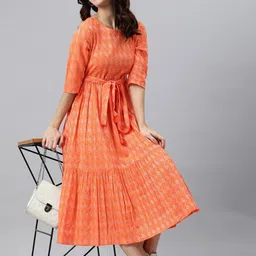 Subh LAXMI Printed Round Neck A-Line Midi Dress-image-19