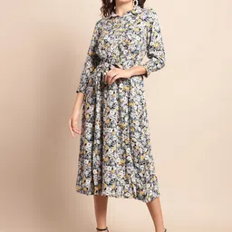 Cantabil Floral Printed Shirt Collar A-Line Midi Dress-picture-15