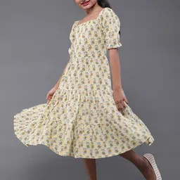 Aks Kids Girls Floral Printed Smocked Detailed Cotton A-Line Midi Dress-picture-18