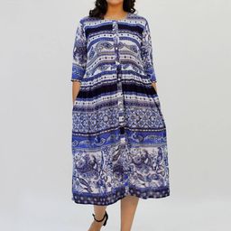 LastInch Blue Ethnic Motifs Printed A-Line Midi Dress-image-33
