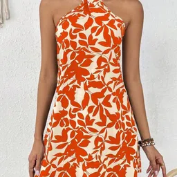 StyleCast Floral Prined Halter Neck A-Line Mini Flared Dress-picture-0