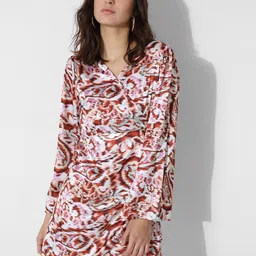 ONLY Abstract Printed Flared Sleeves Satin Wrap Mini Dress-image-45