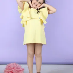 THE LITTLE CELEBS Girls Square Neck Flutter Sleeve A-Line Mini Casual Dress-image-51