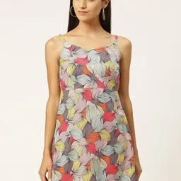 IQRAAR Pink Floral A-Line Mini Dress-image-3