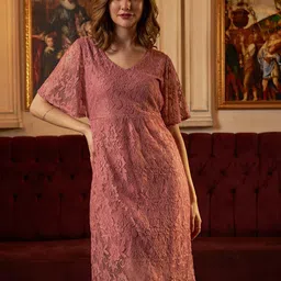 Athena Floral Self Design Lace A-Line Dress-picture-0
