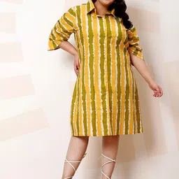 Athena Ample Plus Size Abstract Print Cotton A-Line Casual Dress-12