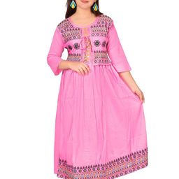 BAESD Floral Embroidered Round Neck Three-Quarter Sleeves Maxi Dress-image-94