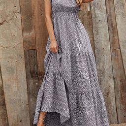 StyleCast Grey Floral Printed V-Neck Flutter Sleeve Tiered Maxi Dress-image-66
