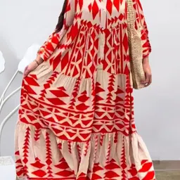 StyleCast Red Geometric Print Mandarin Collar Maxi Dress-image-3