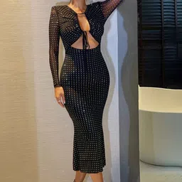 StyleCast Black Polka Dot Printed Maxi Dress-picture-4