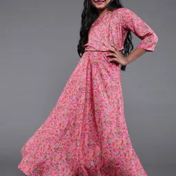 Aks Kids Girls Floral Printed One Shoulder Maxi Dress-image-47