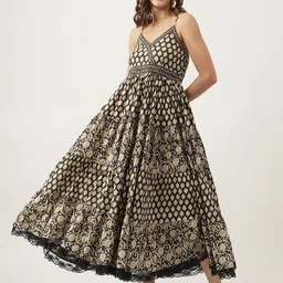 Divena Ethnic Motifs Printed Smocked Detailed Cotton Fit & Flare Midi Dress-image-16