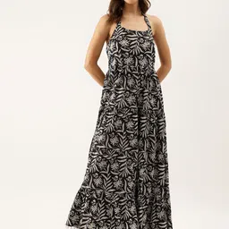 Divena Floral Printed High Neck Smocked Cotton Maxi Dress-image-25