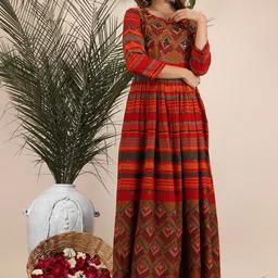 KALINI Geometric Printed Maxi Fit & Flare Dress-image-41