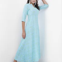 Vishudh Blue Geometric Printed Mandarin Collar Maxi Dress-image-11