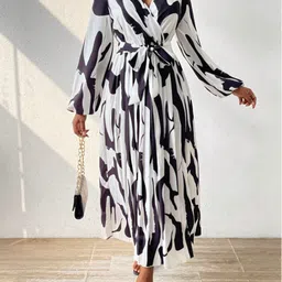 StyleCast Black & White Abstract Printed Tie-Ups Wrap Maxi Dress-image-56