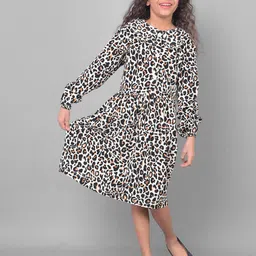 Crimsoune Club Kids-Girls Animal Print Cotton Round Neck Mini Dress-picture-21
