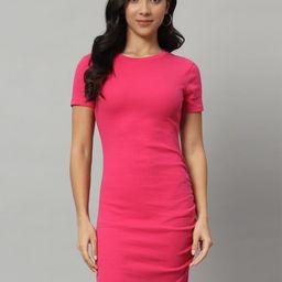 Mast & Harbour Pink Round Neck Bodycon Dress-image-35