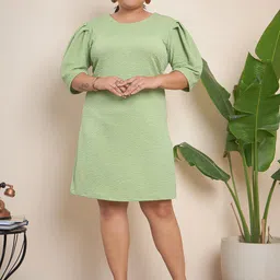 CURVY STREET Plus Size Round Neck Puff Sleeve Sheath Dress-picture-12