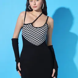 BAESD Checked Organic Cotton Bodycon Dress-image-17
